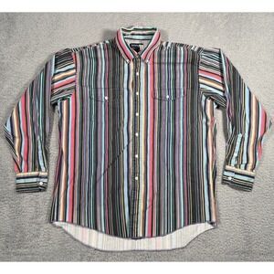 Vtg Wrangler Western Cowboy Brushpopper Shirt Mens 17 1/2 Rodeo Striped USA Made